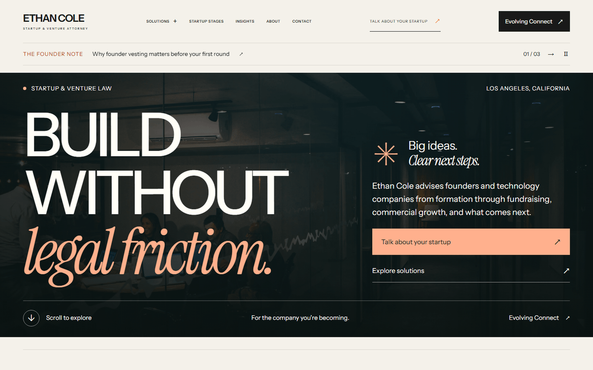 Ethan Cole Venture Attorney website template screenshot